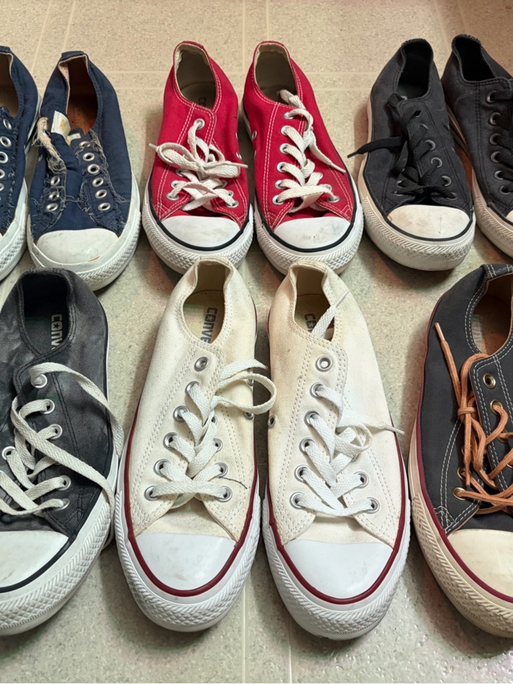 Converse Low Top Canvas Sneakers in White and Red